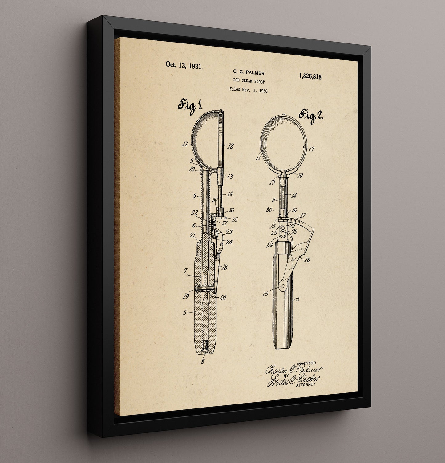 Patent Print - Ice Cream Scoop - C.G. Palmer - 1931 - Patent 1826818 Patent Wall Art