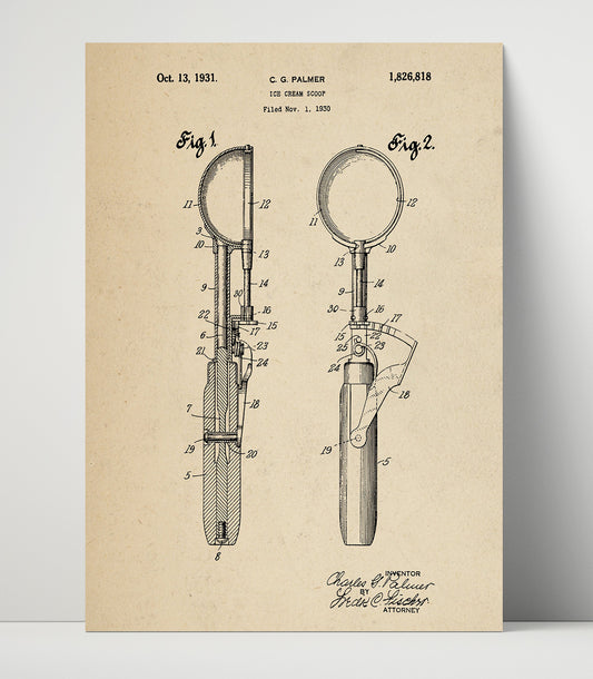 Ice Cream Scoop - 1931 Patent - 16x20 Unframed Print