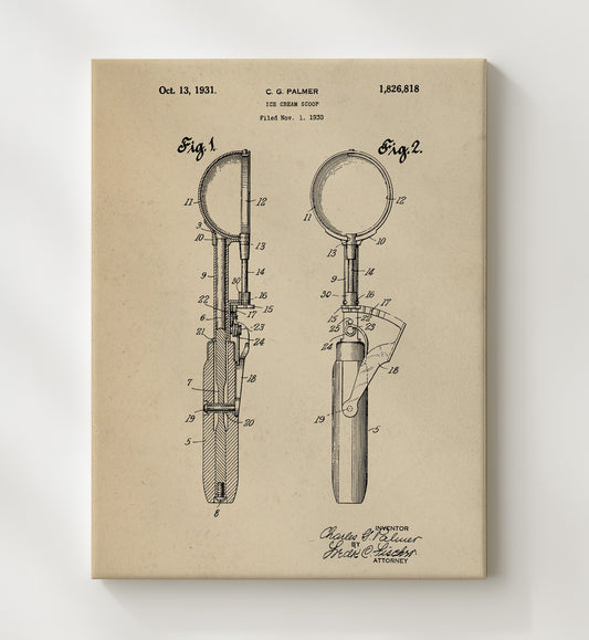 Ice Cream Scoop 1931 patent print wall art 8x10 Canvas