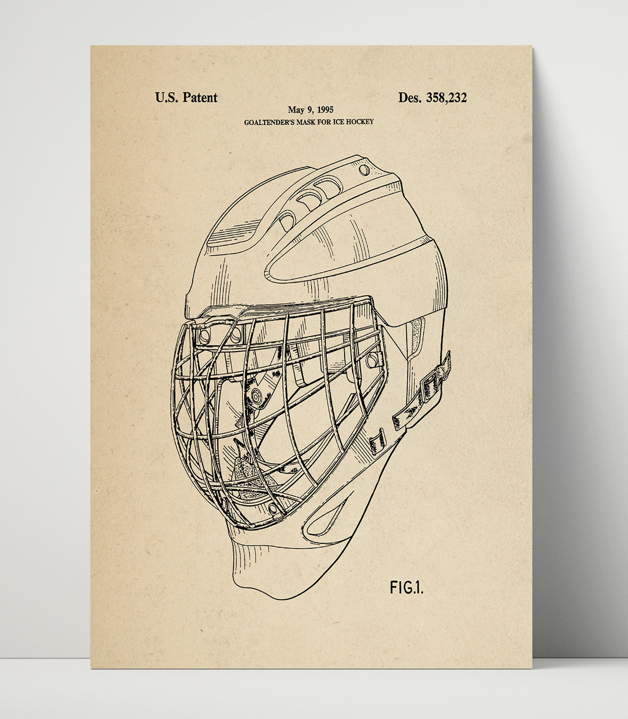 Patent Print - Ice Hockey Goaltender Mask - Unknown Inventor - 1995 - Patent 358232 Patent Wall Art