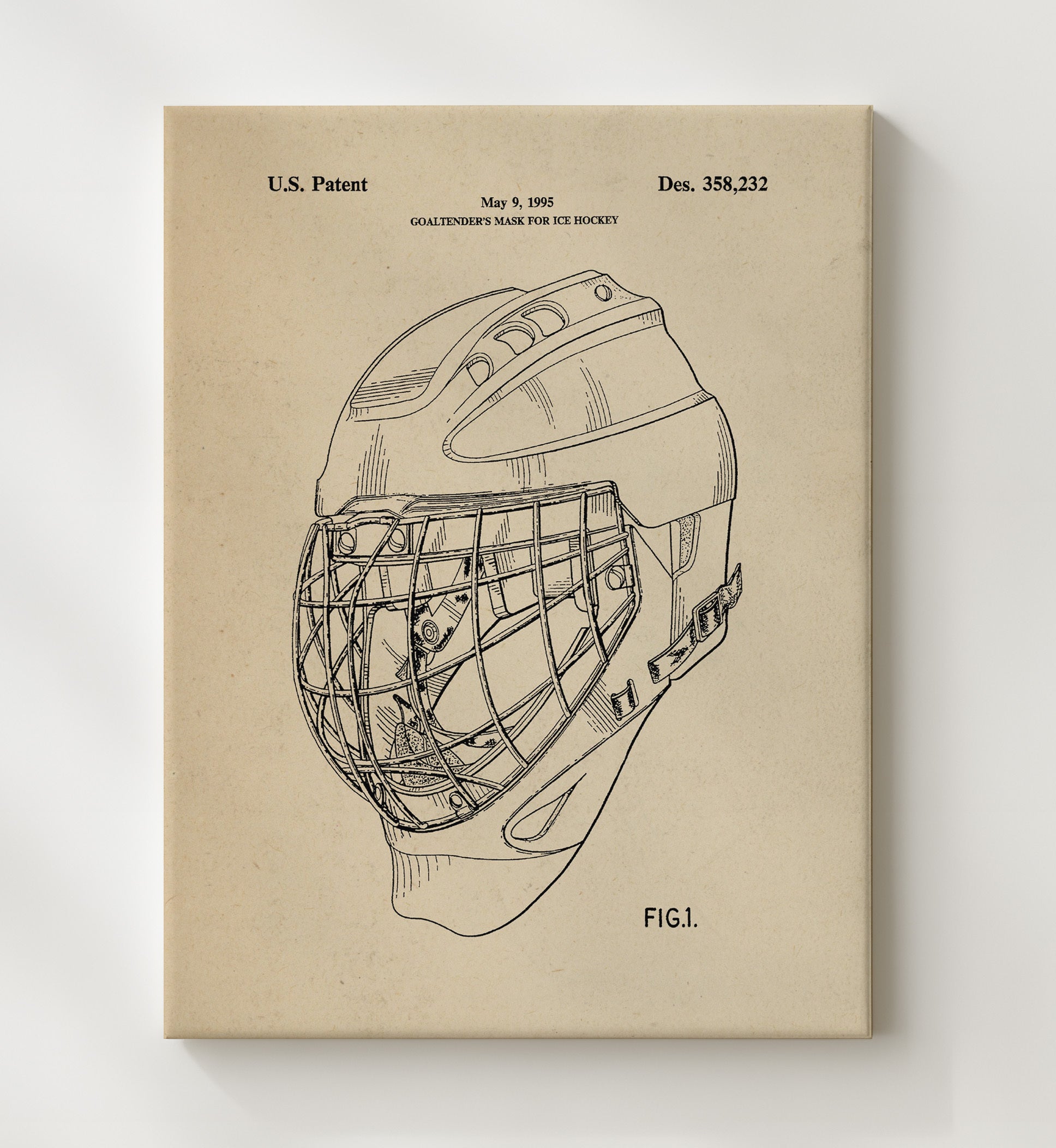 Patent Print - Ice Hockey Goaltender Mask - Unknown Inventor - 1995 - Patent 358232 Patent Wall Art