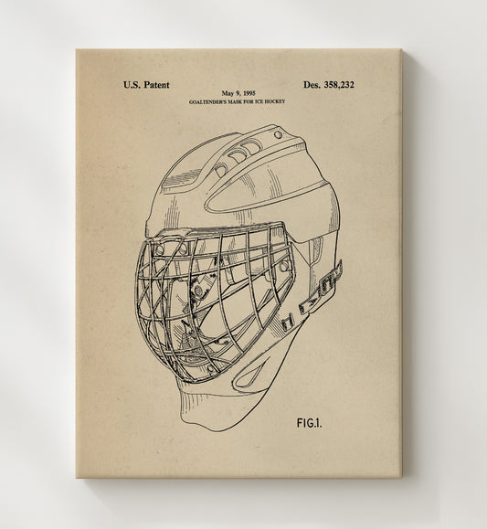 Ice Hockey Goaltender Mask 1995 patent print wall art 8x10 Canvas