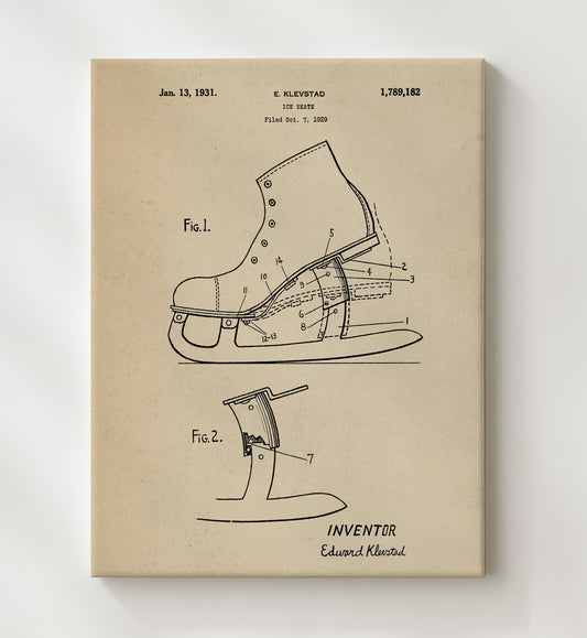Ice Skate 1931 patent print wall art 8x10 Canvas