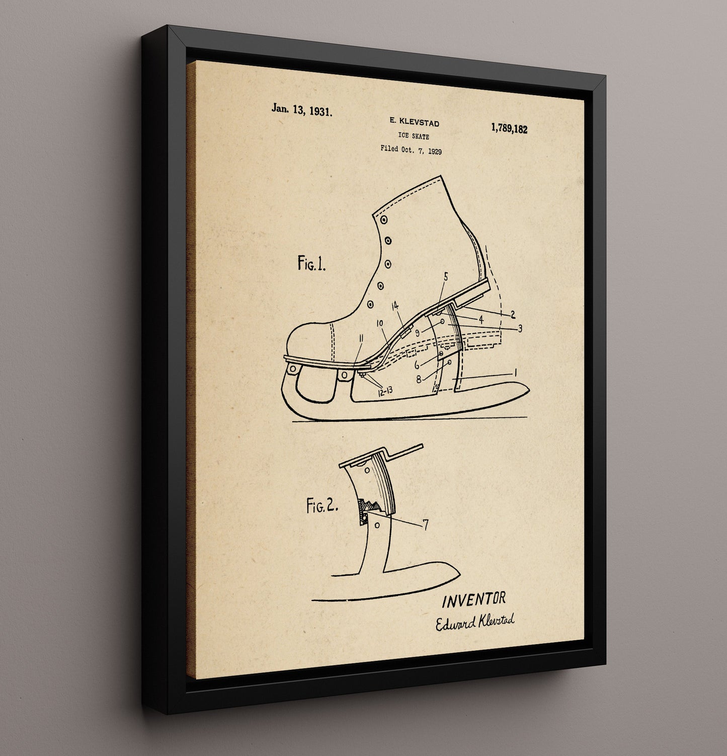 Patent Print - Ice Skate - E Klevstad - 1931 - Patent 1789182 Patent Wall Art