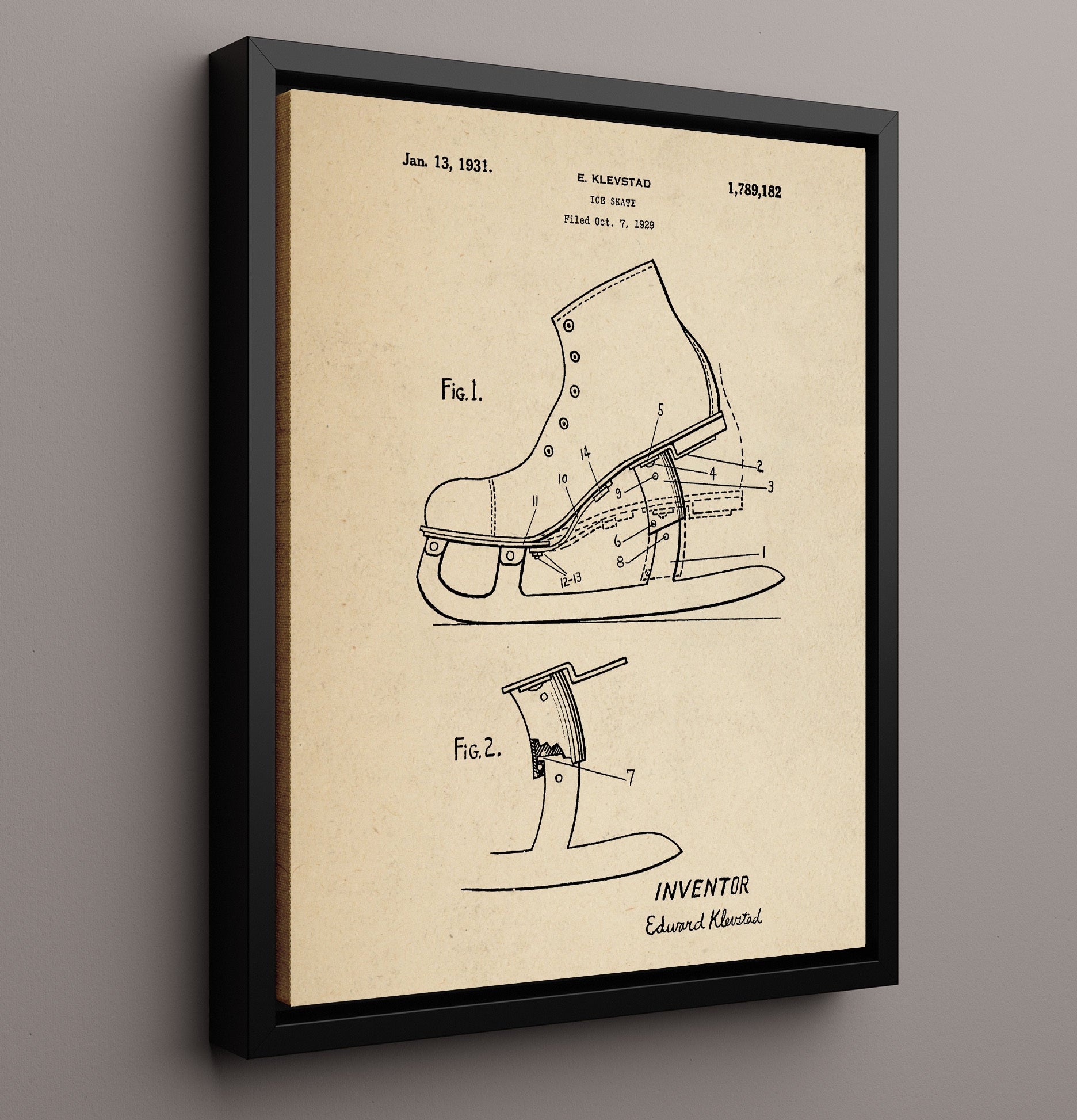 Patent Print - Ice Skate - E Klevstad - 1931 - Patent 1789182 Patent Wall Art
