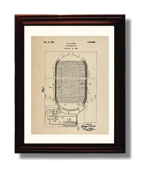 Patent Print - Ice Skating Rink - G C Funk - 1927 - Patent 1634938 Patent Wall Art