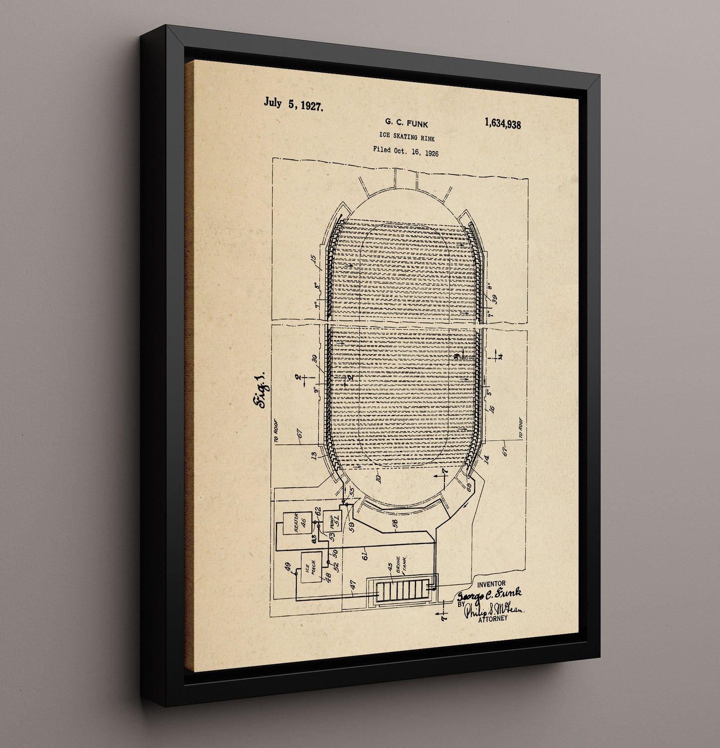 Patent Print - Ice Skating Rink - G C Funk - 1927 - Patent 1634938 Patent Wall Art