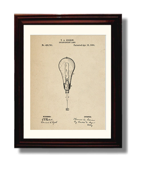 Patent Print - Incandescent Lamp - Thomas A Edison - 1890 - Patent 425761 Patent Wall Art