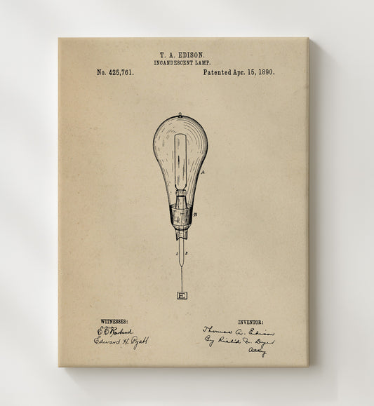 Incandescent Lamp 1890 patent print wall art 8x10 Canvas