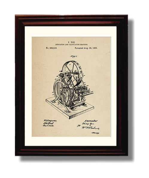 Patent Print - Indicating And Calculating Machine - Philip Yoe - 1888 - Patent 388518 Patent Wall Art