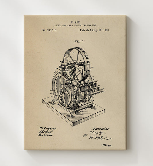 Indicating And Calculating Machine 1888 patent print wall art 8x10 Canvas
