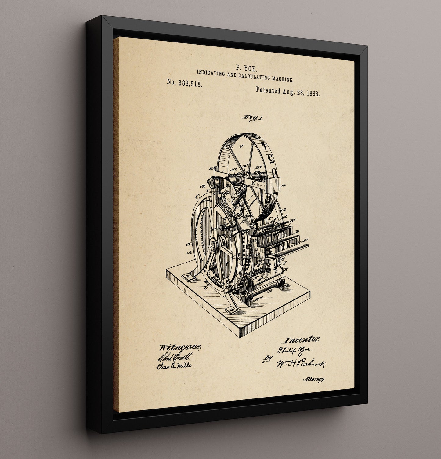 Patent Print - Indicating And Calculating Machine - Philip Yoe - 1888 - Patent 388518 Patent Wall Art