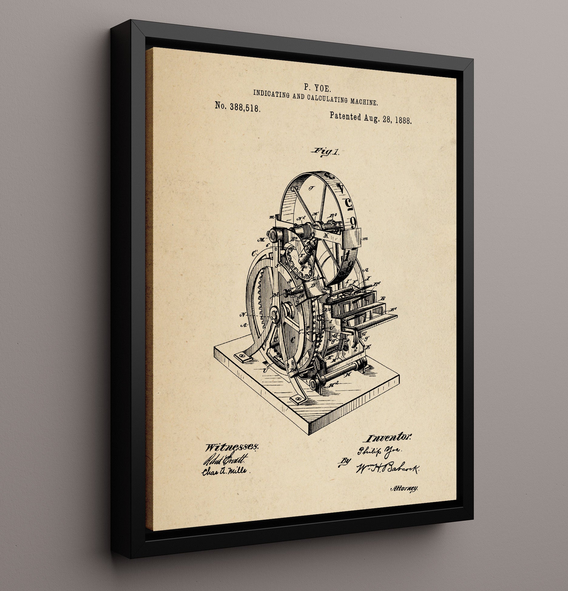 Patent Print - Indicating And Calculating Machine - Philip Yoe - 1888 - Patent 388518 Patent Wall Art