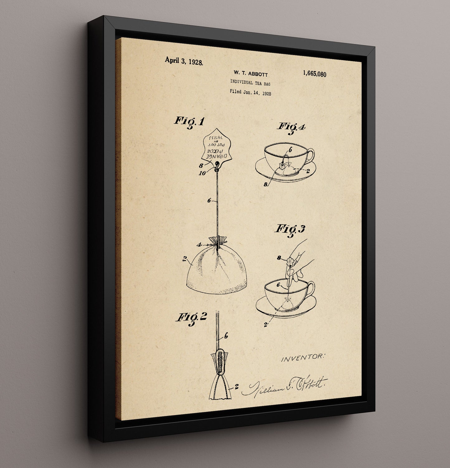 Patent Print - Individual Tea Bag - W.T. Abbott - 1928 - Patent 1665080 Patent Wall Art