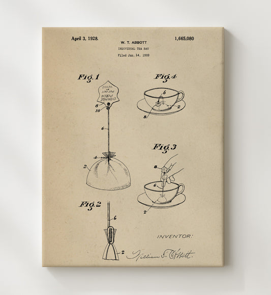 Individual Tea Bag 1928 patent print wall art 8x10 Canvas