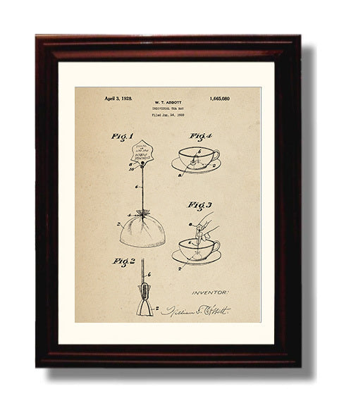 Patent Print - Individual Tea Bag - W.T. Abbott - 1928 - Patent 1665080 Patent Wall Art