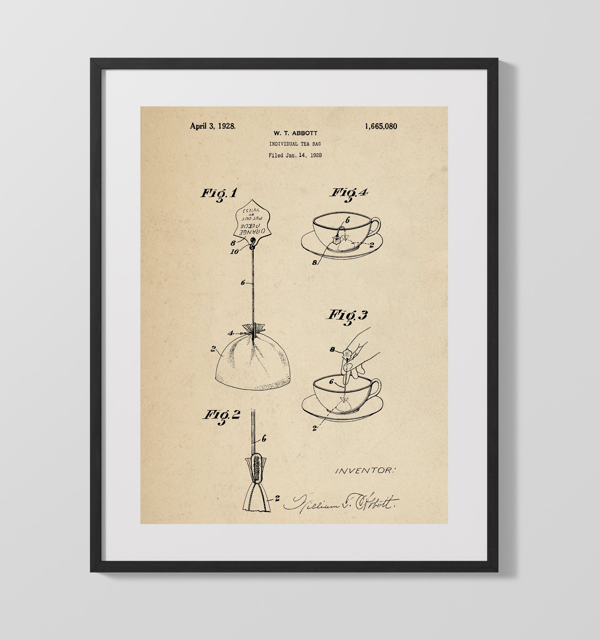 Patent Print - Individual Tea Bag - W.T. Abbott - 1928 - Patent 1665080 Patent Wall Art