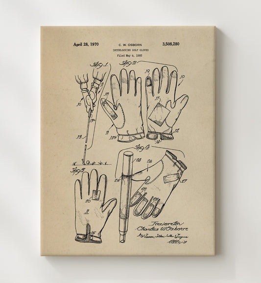 Interlocking Golf Gloves 1970 patent print wall art 8x10 Canvas