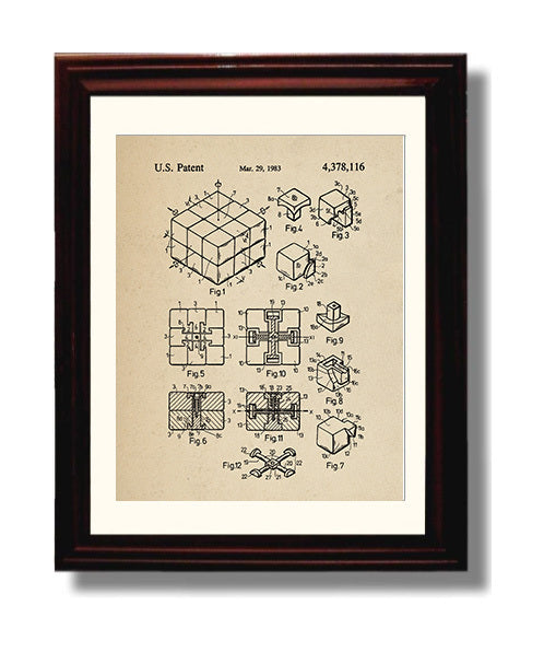 Patent Print - Interlocking Puzzle Cube - Unknown Inventor - 1983 - Patent 4378116 Patent Wall Art