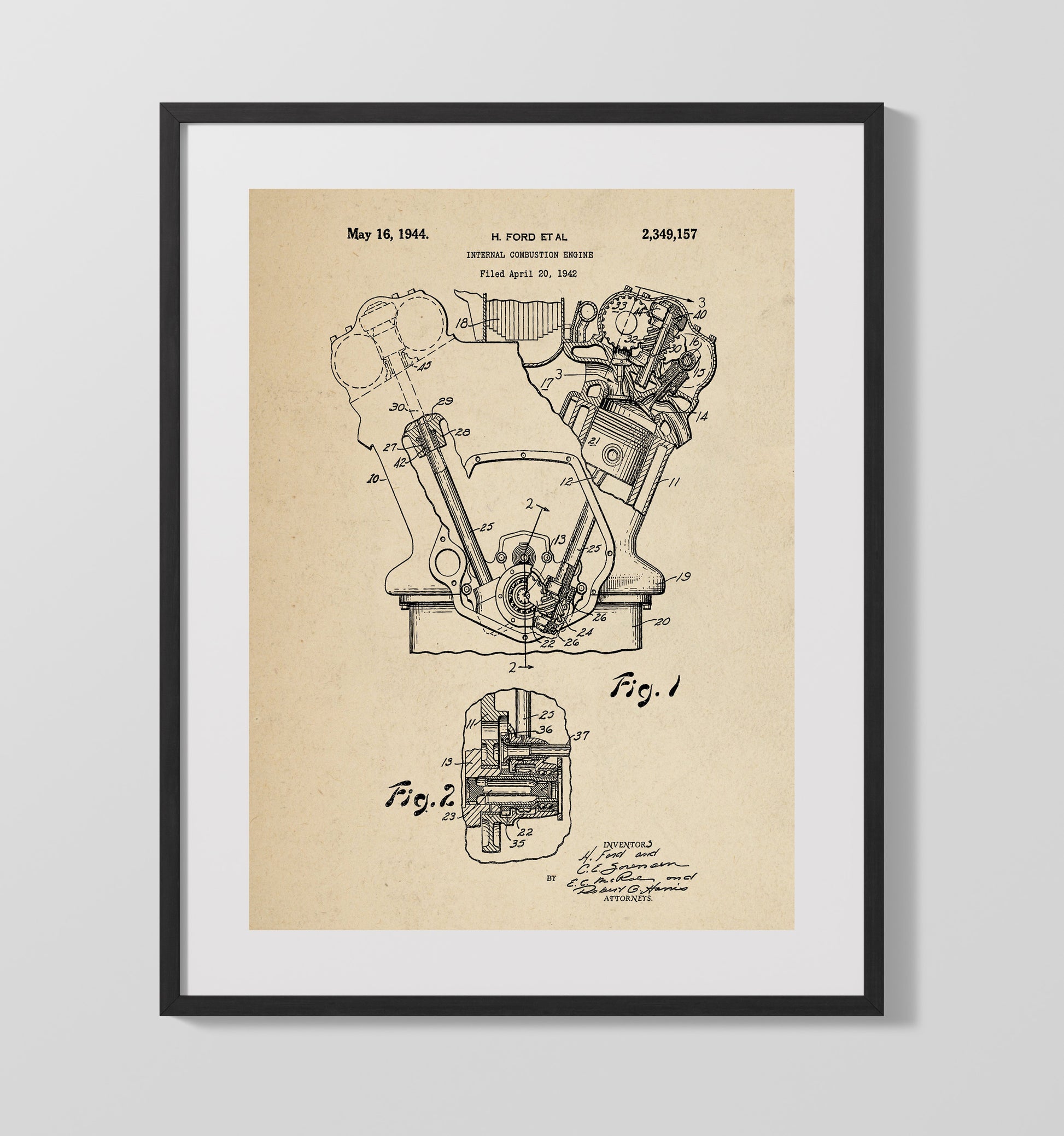 Patent Print - Internal Combustion Engine - Henry Ford Et Al - 1944 - Patent 2349157 Patent Wall Art