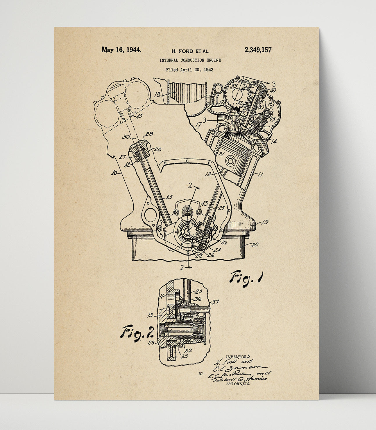 Patent Print - Internal Combustion Engine - Henry Ford Et Al - 1944 - Patent 2349157 Patent Wall Art