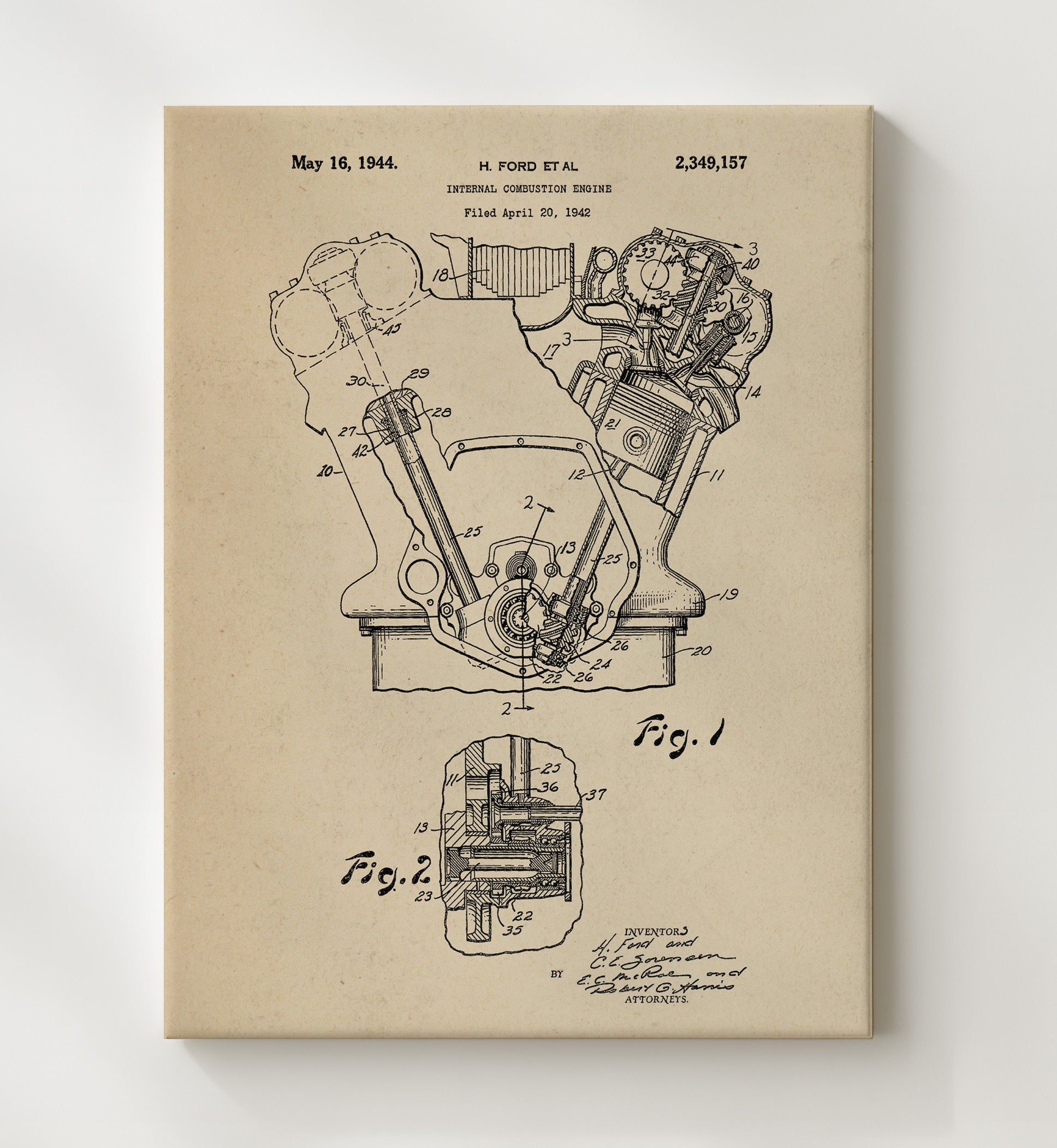 Patent Print - Internal Combustion Engine - Henry Ford Et Al - 1944 - Patent 2349157 Patent Wall Art