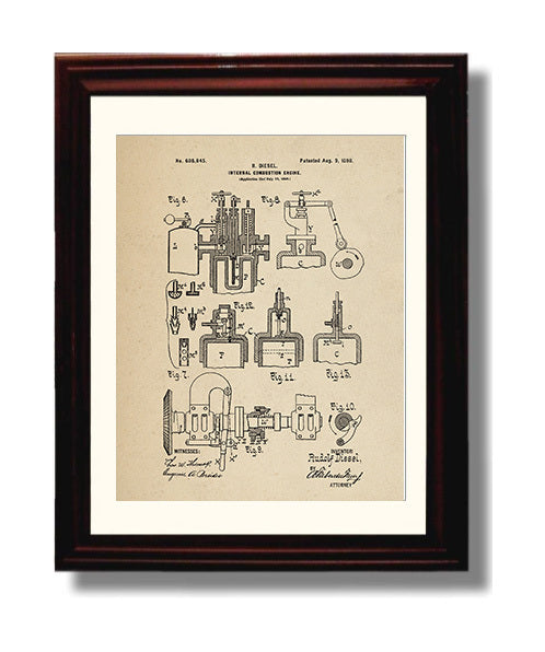 Patent Print - Internal Combustion Engine - Rudolf Diesel - 1898 - Patent 608845 Patent Wall Art