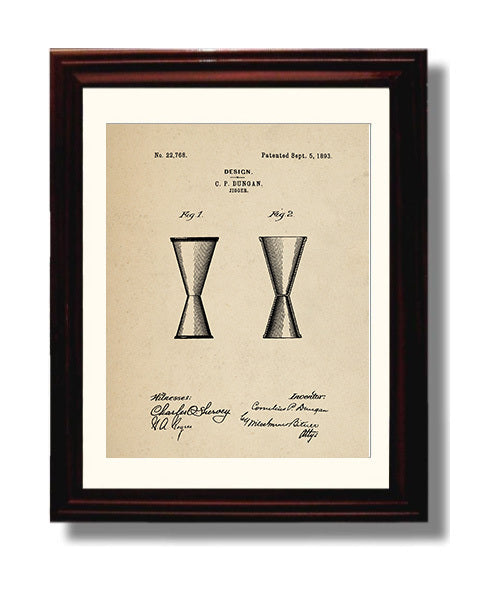 Patent Print - Jigger - C.P. Dungan - 1893 - Patent D22768 Patent Wall Art