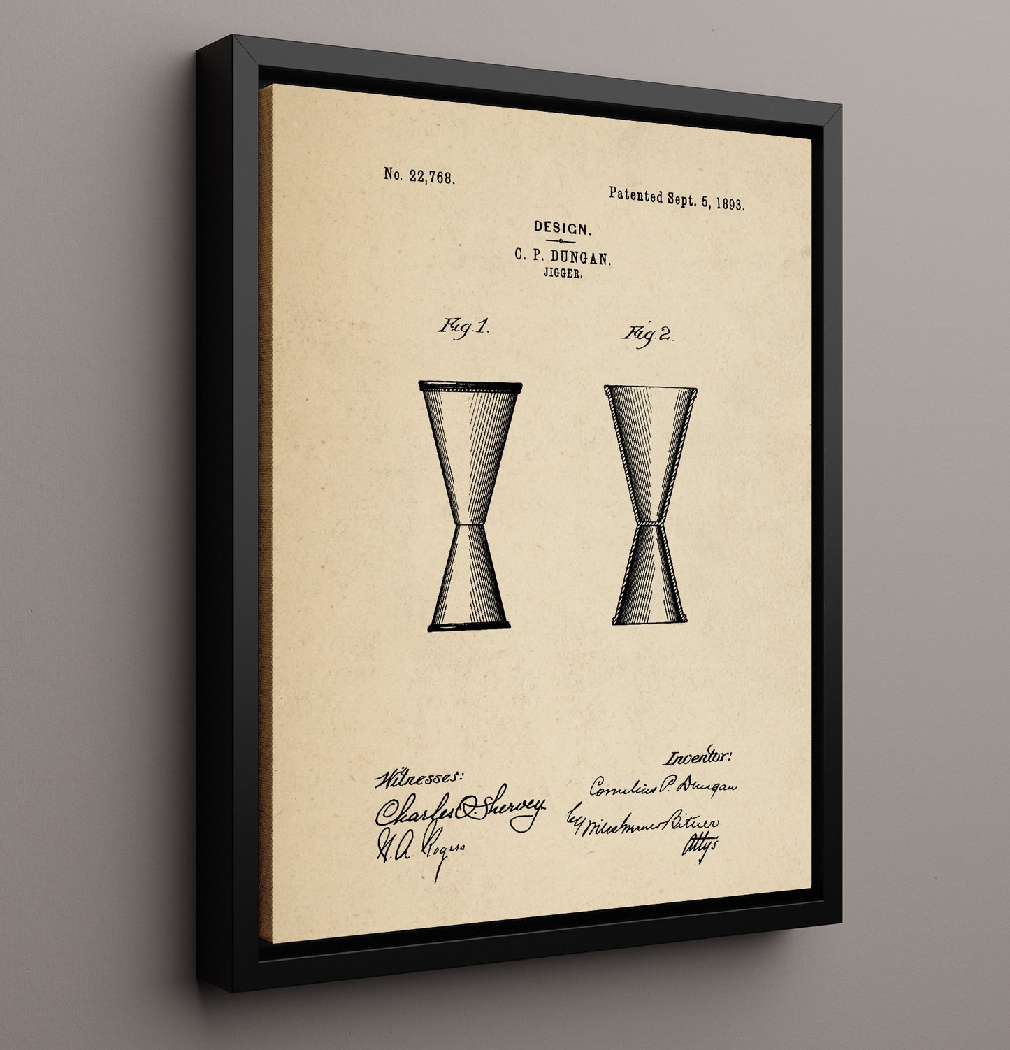 Patent Print - Jigger - C.P. Dungan - 1893 - Patent D22768 Patent Wall Art