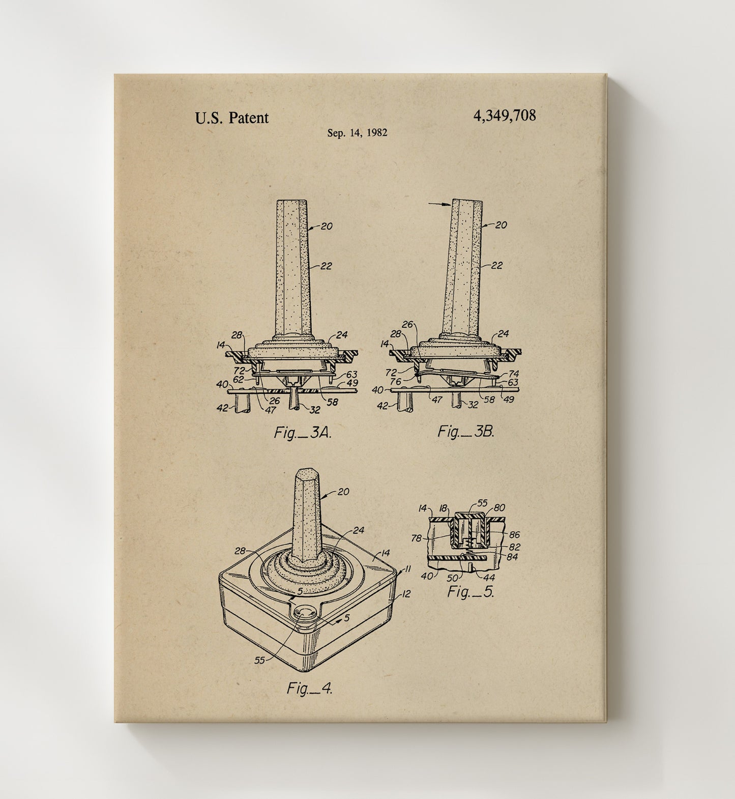 Patent Print - Joystick Controller - Unknown Inventor - 1982 - Patent 4349708 Patent Wall Art