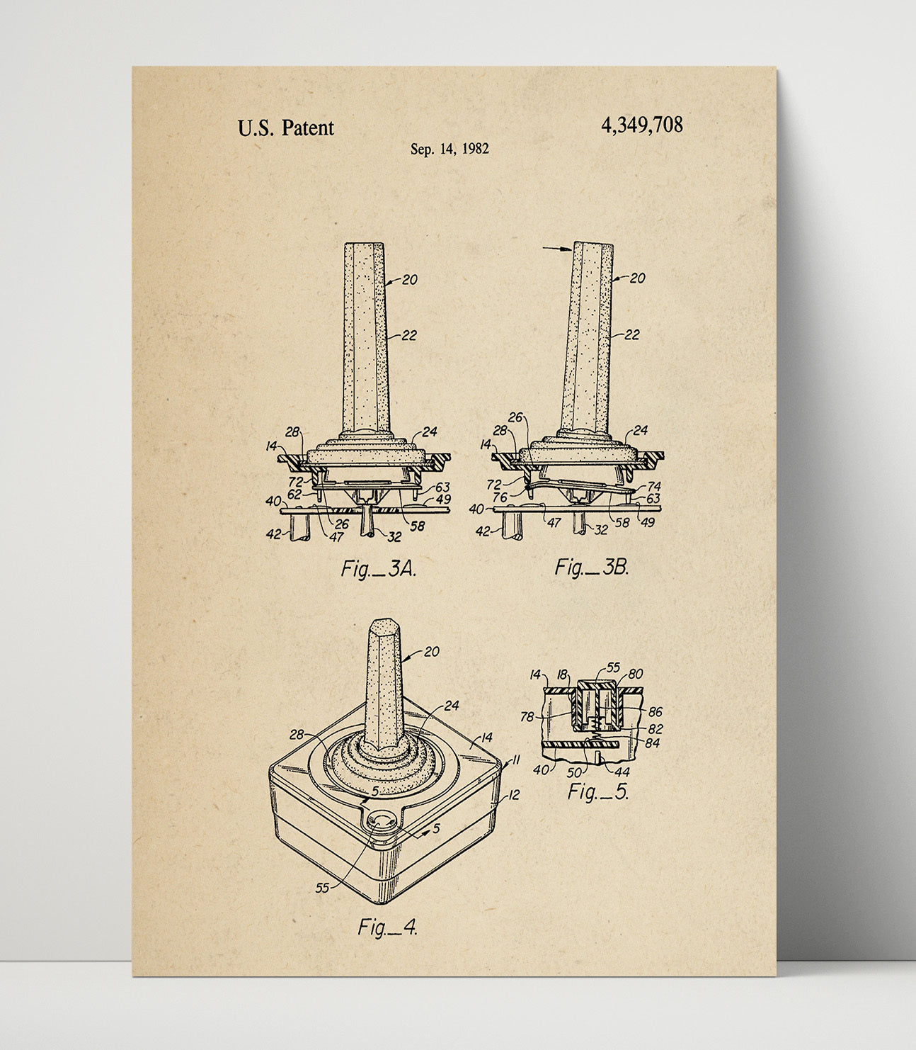 Patent Print - Joystick Controller - Unknown Inventor - 1982 - Patent 4349708 Patent Wall Art