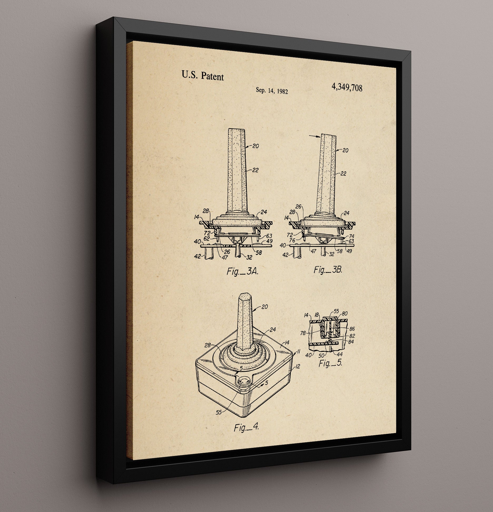 Patent Print - Joystick Controller - Unknown Inventor - 1982 - Patent 4349708 Patent Wall Art