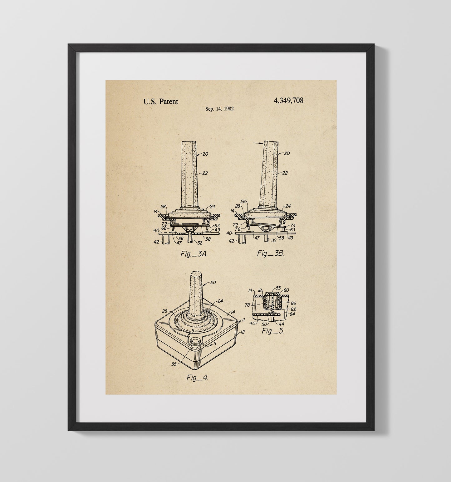 Patent Print - Joystick Controller - Unknown Inventor - 1982 - Patent 4349708 Patent Wall Art