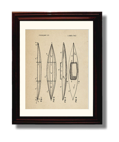Patent Print - Kayak Hull - Unknown Inventor - 1975 - Patent 3869743 Patent Wall Art