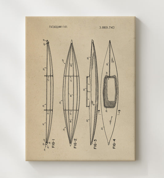 Kayak Hull 1975 patent print wall art 8x10 Canvas