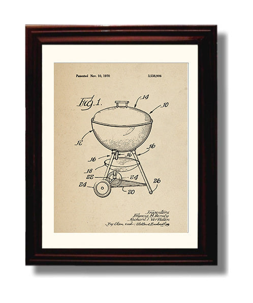 Patent Print - Kettle Grill - F.M. Henty And R.T. Verhalen - 1970 - Patent 3538906 Patent Wall Art