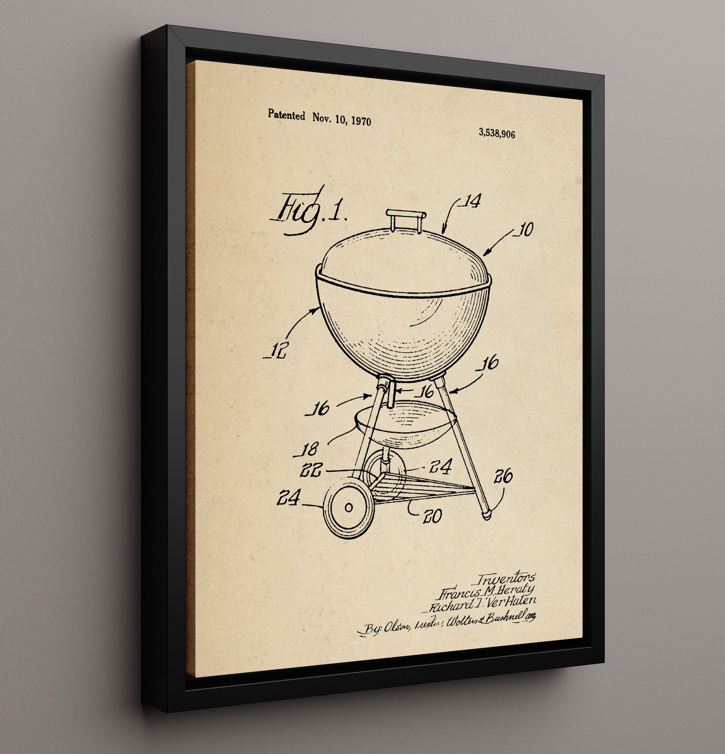 Patent Print - Kettle Grill - F.M. Henty And R.T. Verhalen - 1970 - Patent 3538906 Patent Wall Art