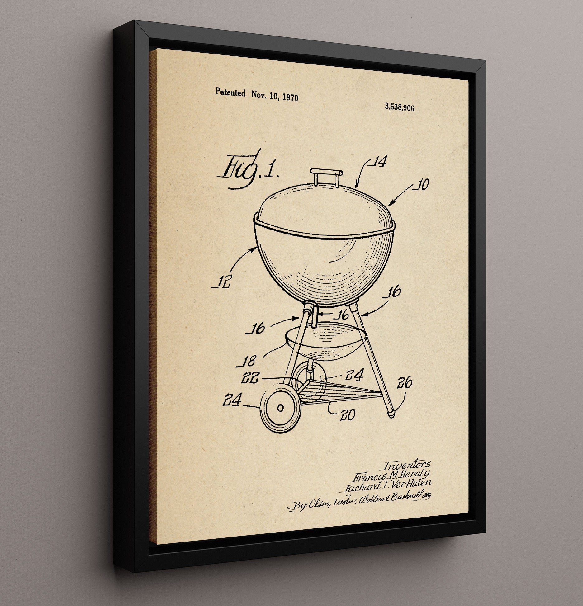 Patent Print - Kettle Grill - F.M. Henty And R.T. Verhalen - 1970 - Patent 3538906 Patent Wall Art