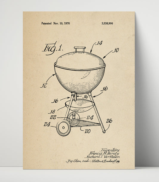 Kettle Grill - 1970 Patent - 16x20 Unframed Print