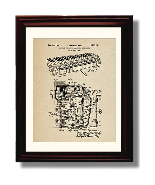 Patent Print - Keyboard For Electrical Musical Instruments - Laurens Hammond - 1941 - Patent 2253782 Patent Wall Art