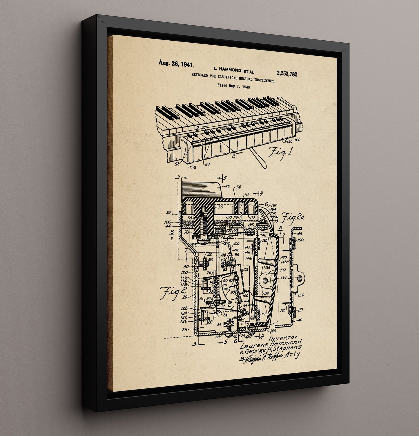 Patent Print - Keyboard For Electrical Musical Instruments - Laurens Hammond - 1941 - Patent 2253782 Patent Wall Art