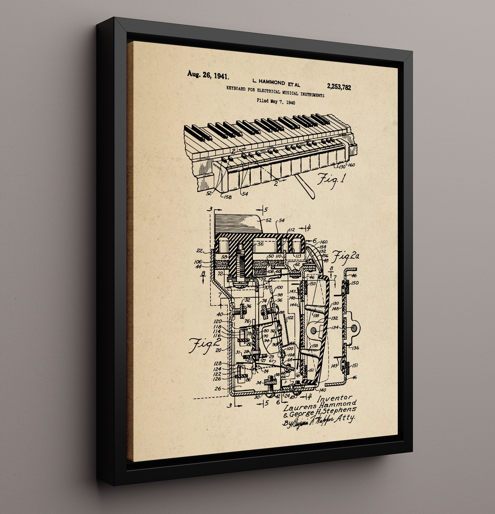 Patent Print - Keyboard For Electrical Musical Instruments - Laurens Hammond - 1941 - Patent 2253782 Patent Wall Art