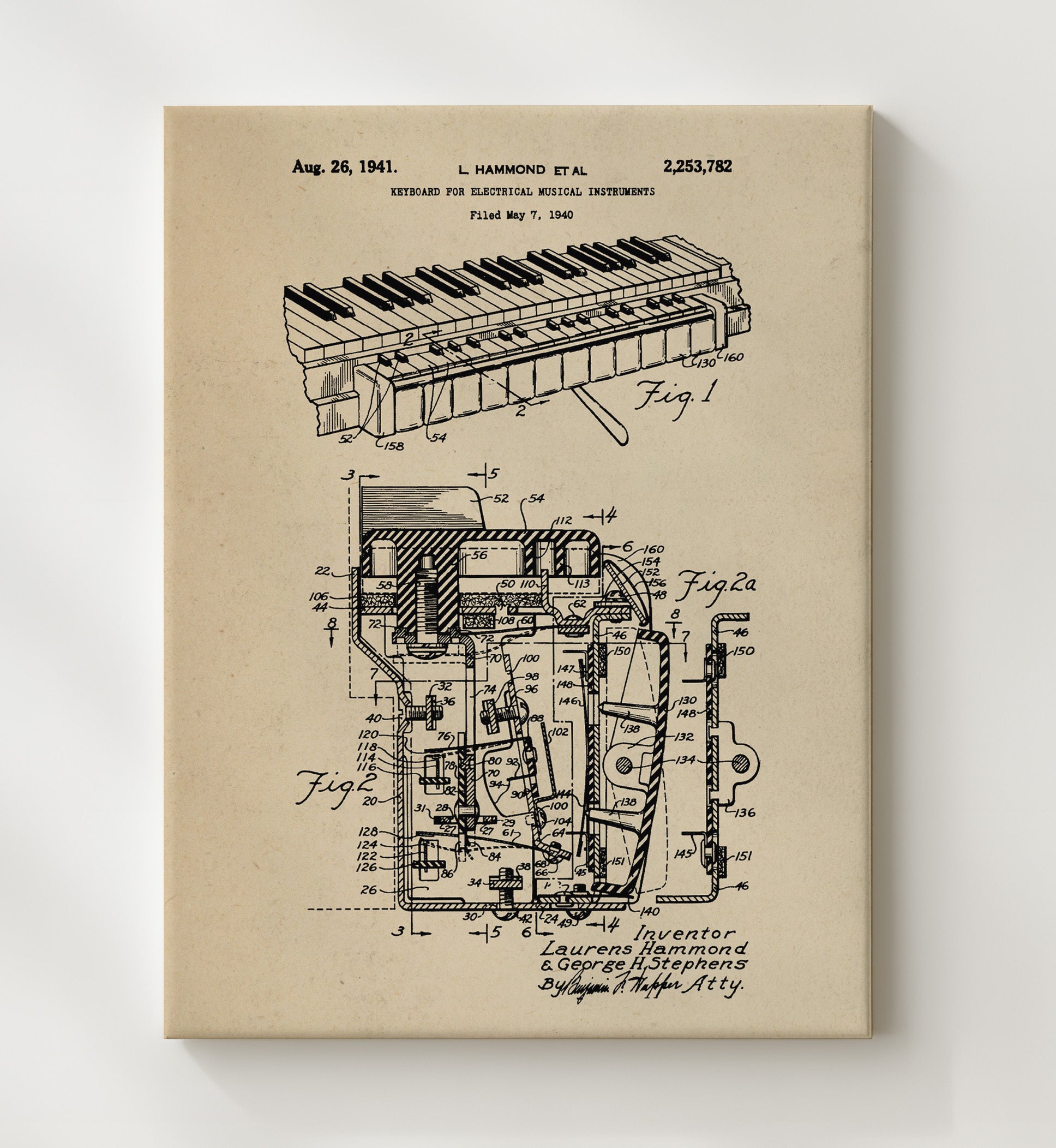 Patent Print - Keyboard For Electrical Musical Instruments - Laurens Hammond - 1941 - Patent 2253782 Patent Wall Art