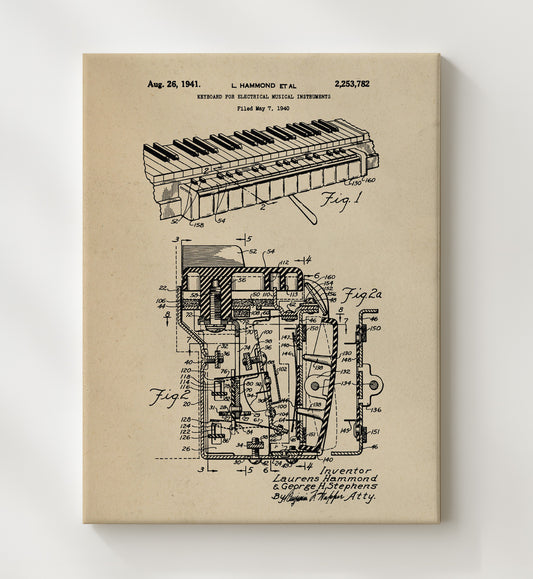 Keyboard For Electrical Musical Instruments 1941 patent print wall art 8x10 Canvas