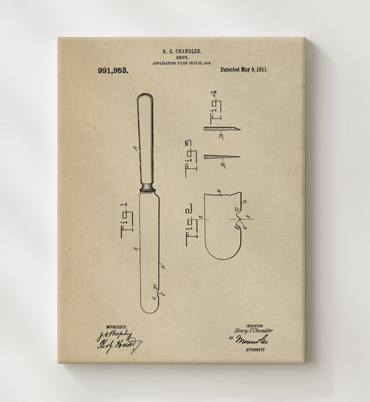 Knife 1911 patent print wall art 8x10 Canvas
