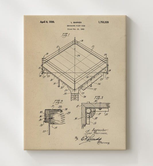 Knockdown Fight Ring 1930 patent print wall art 8x10 Canvas