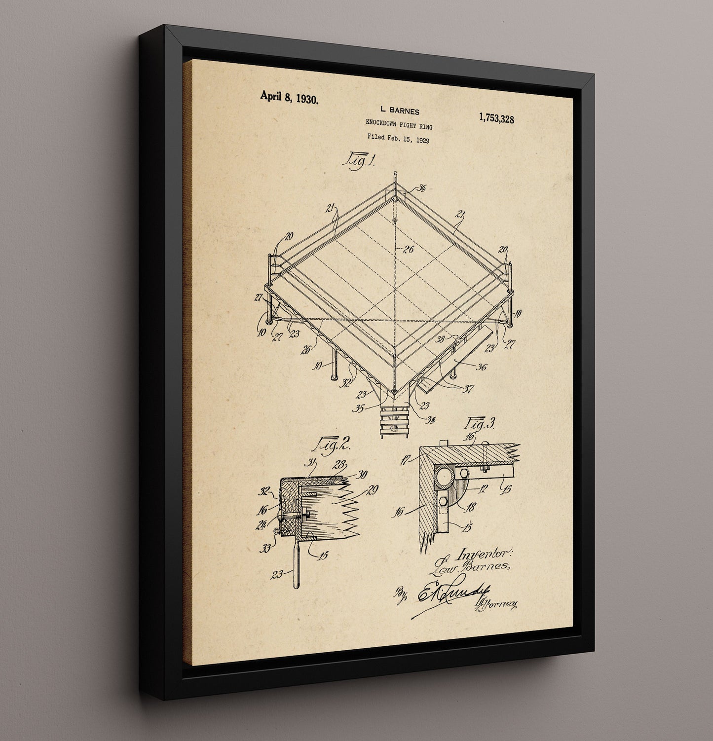 Patent Print - Knockdown Fight Ring - L Barnes - 1930 - Patent 1753328 Patent Wall Art
