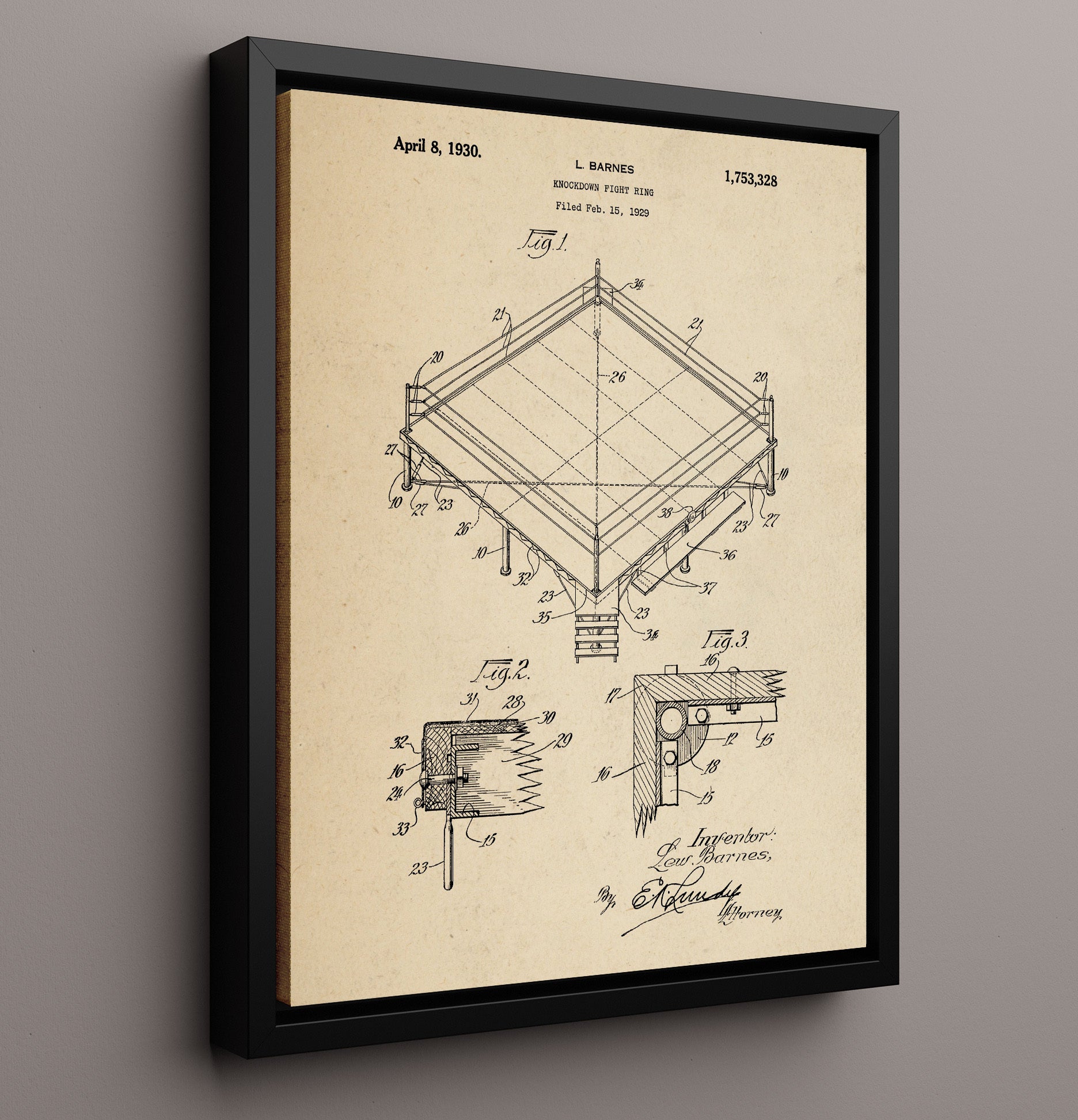 Patent Print - Knockdown Fight Ring - L Barnes - 1930 - Patent 1753328 Patent Wall Art
