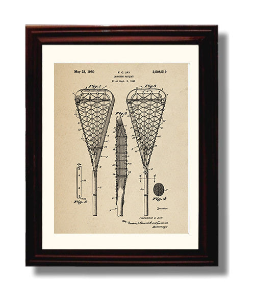 Patent Print - Lacrosse Racquet - F C Jay - 1950 - Patent 2508519 Patent Wall Art