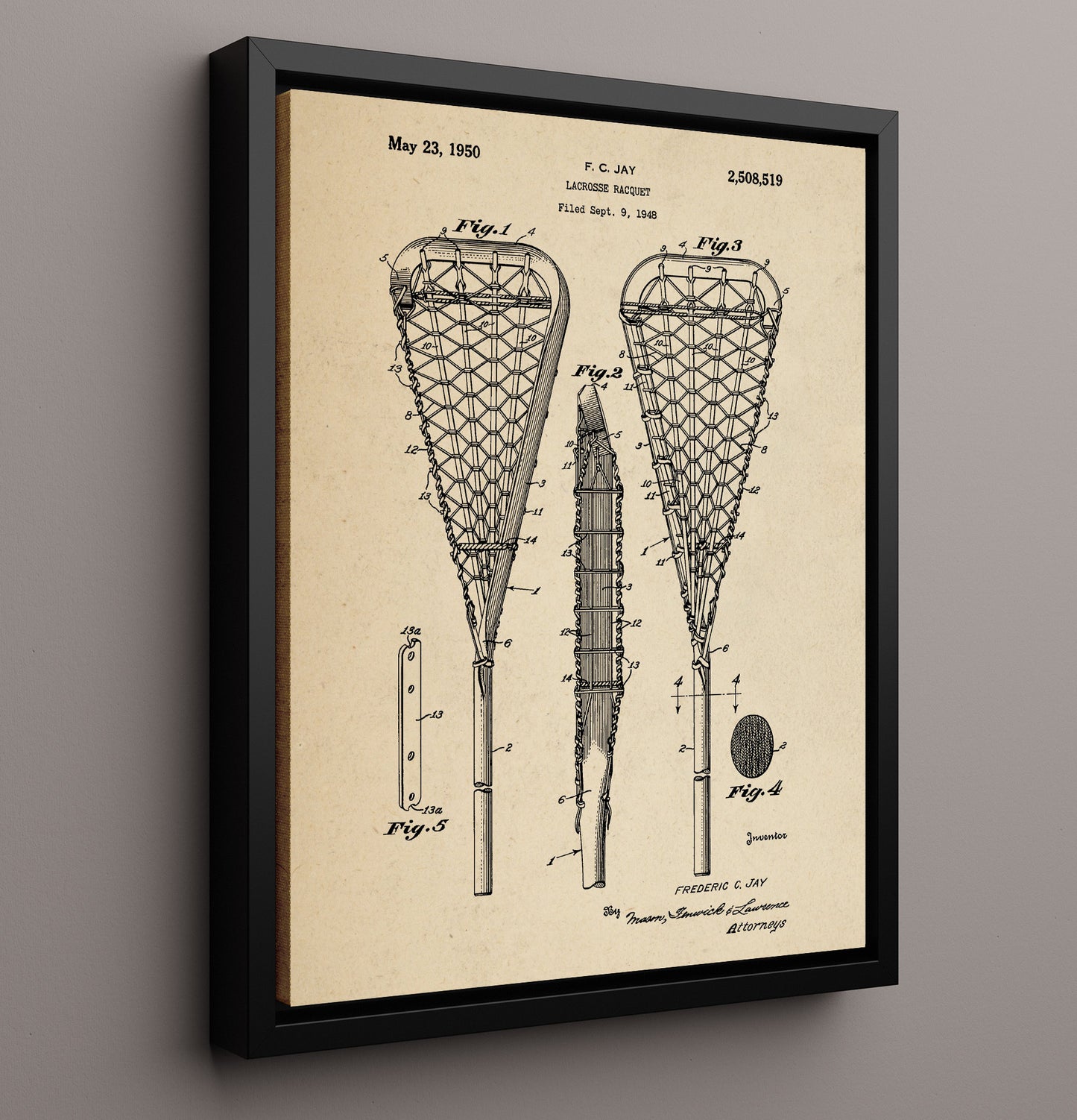 Patent Print - Lacrosse Racquet - F C Jay - 1950 - Patent 2508519 Patent Wall Art